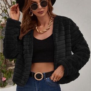 Elegant Black Faux Fur Jacket